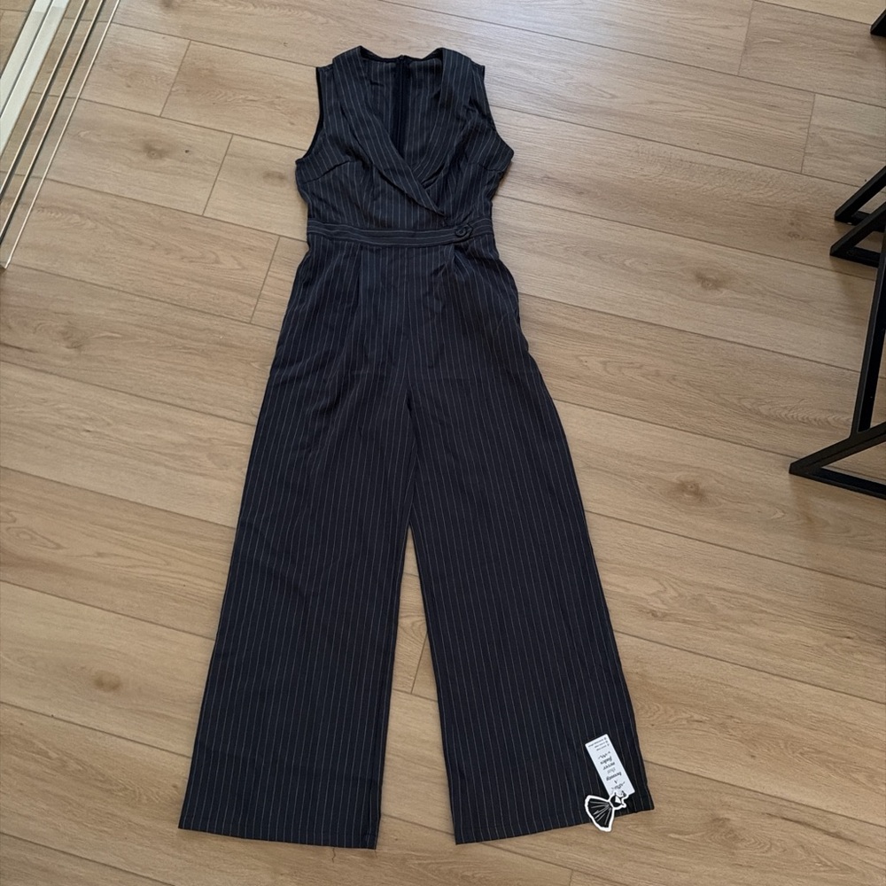 Elegant Black Pinstripe Jumpsuit